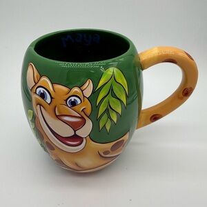 Rainforest Cafe Maya Jaguar Ceramic Coffee Tea Mug Cup Vintage Green EUC Leopard